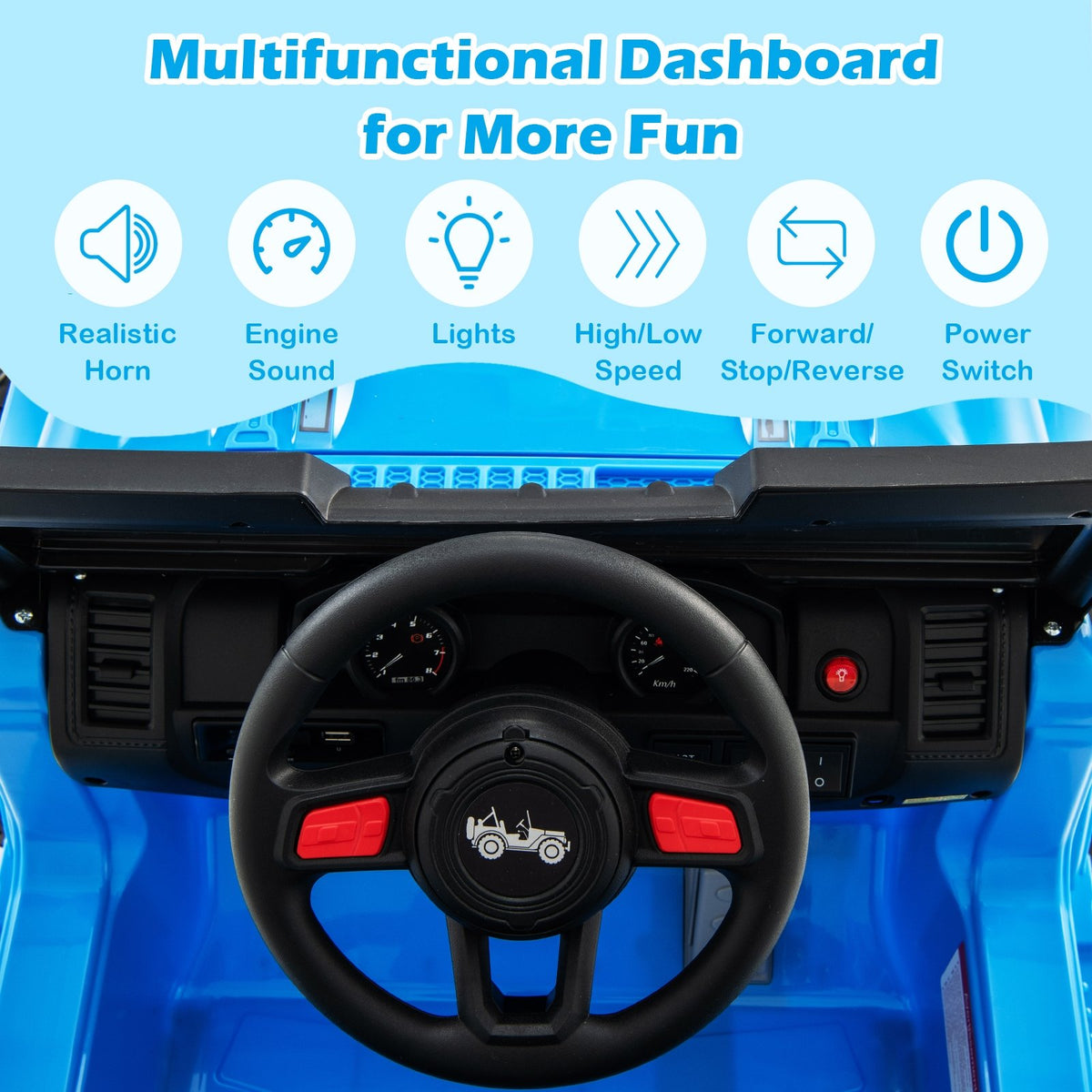 12V Kids Ride-on Jeep Car with 2.4 G Remote Control-Blue view 5