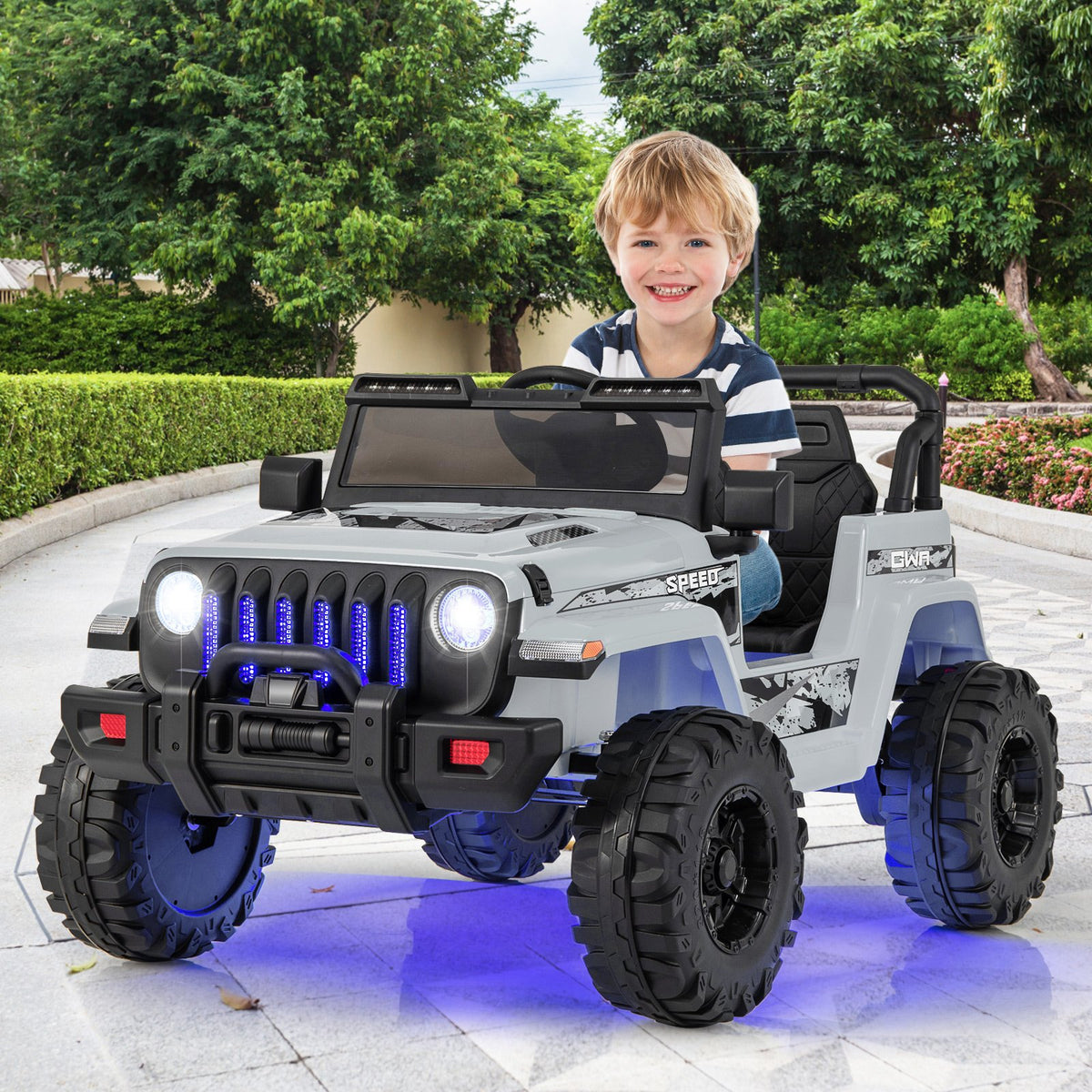 12V Kids Ride-on Jeep Car with 2.4 G Remote Control-Gray view 2