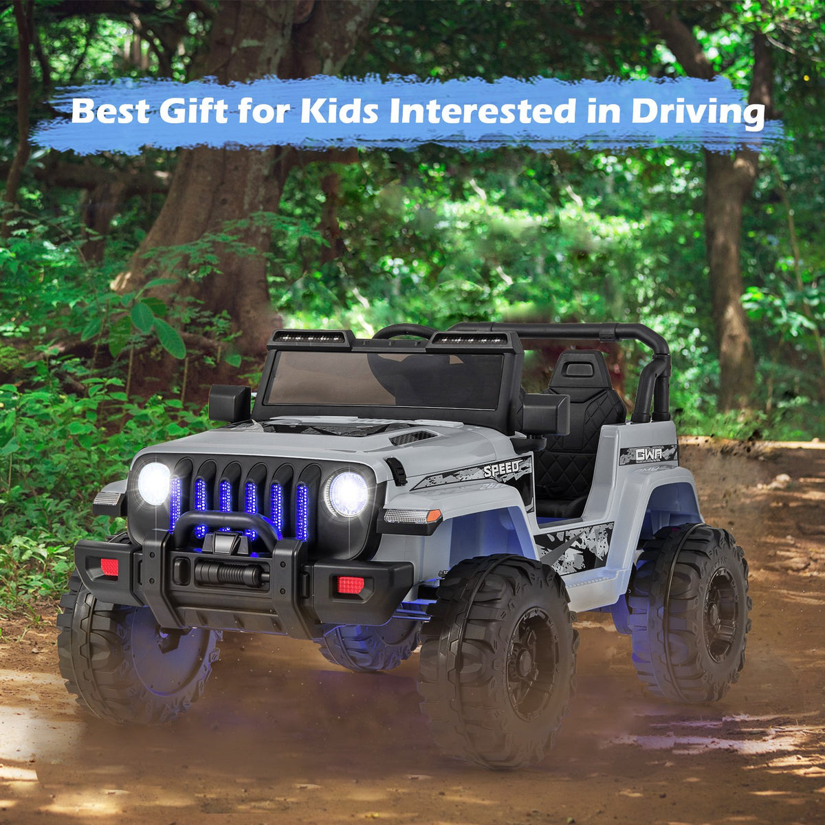 12V Kids Ride-on Jeep Car with 2.4 G Remote Control-Gray view 4