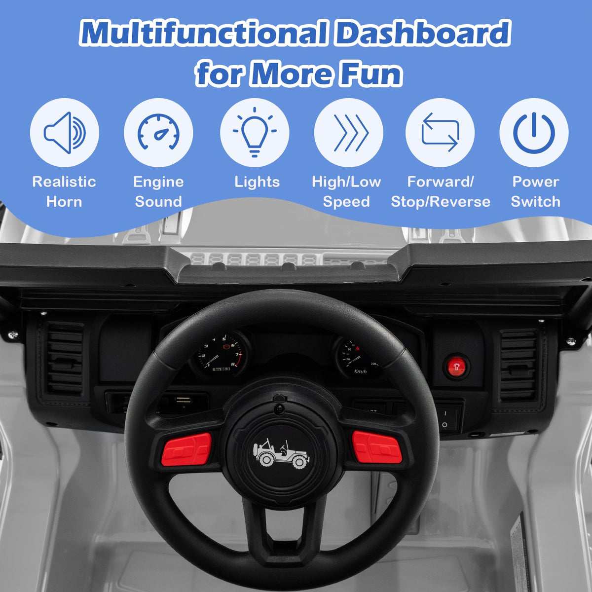 12V Kids Ride-on Jeep Car with 2.4 G Remote Control-Gray view 6