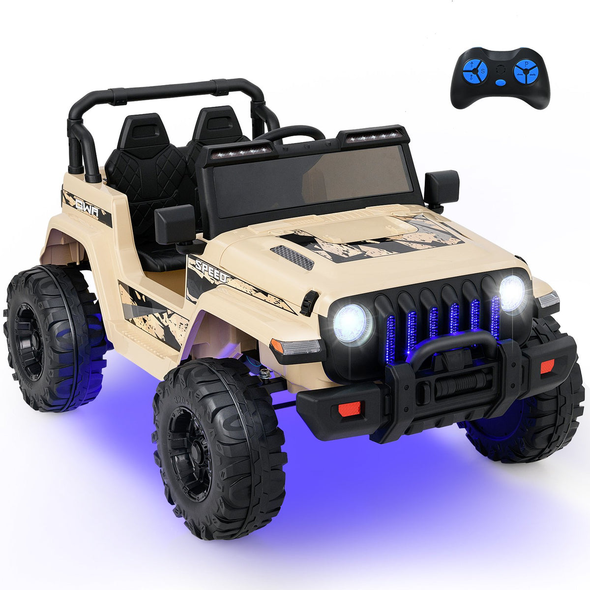 12V Kids Ride-on Jeep Car with 2.4 G Remote Control-Khaki
