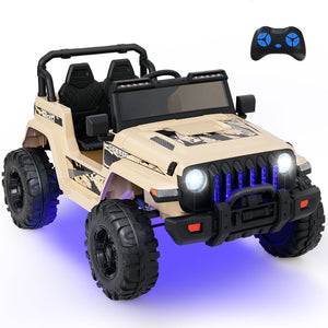 12V Kids Ride-on Jeep Car with 2.4 G Remote Control-Khaki