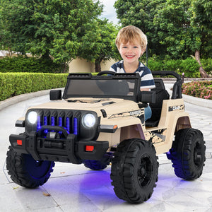 12V Kids Ride-on Jeep Car with 2.4 G Remote Control-Khaki view 2