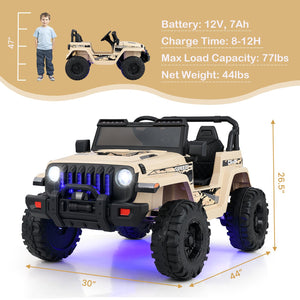 12V Kids Ride-on Jeep Car with 2.4 G Remote Control-Khaki view 3
