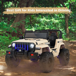 12V Kids Ride-on Jeep Car with 2.4 G Remote Control-Khaki view 4