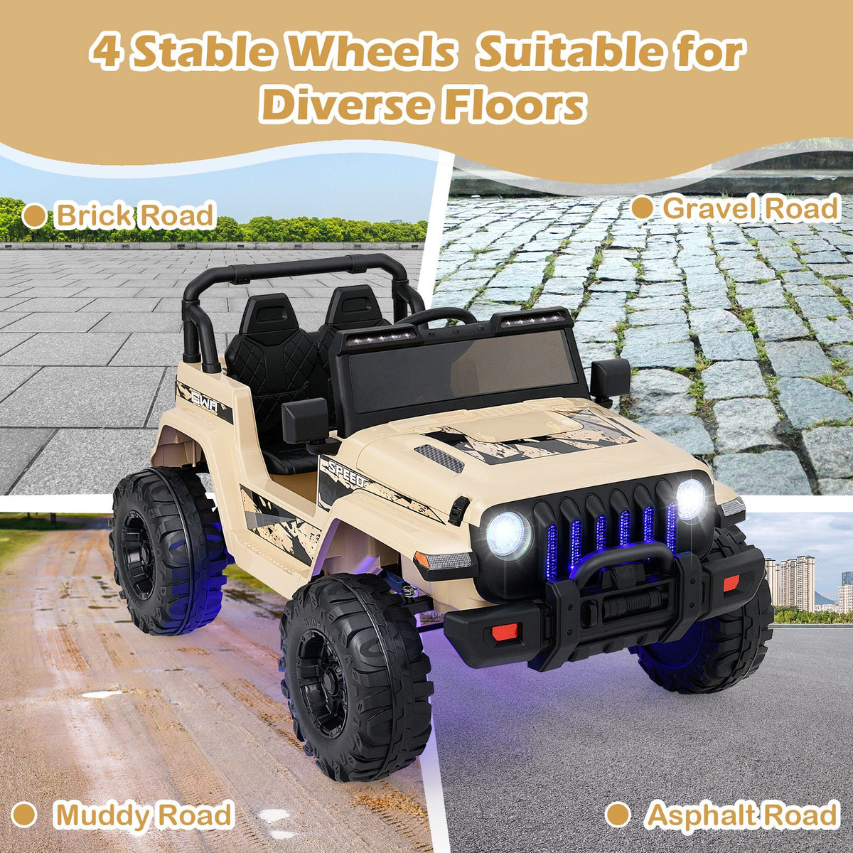 12V Kids Ride-on Jeep Car with 2.4 G Remote Control-Khaki view 9