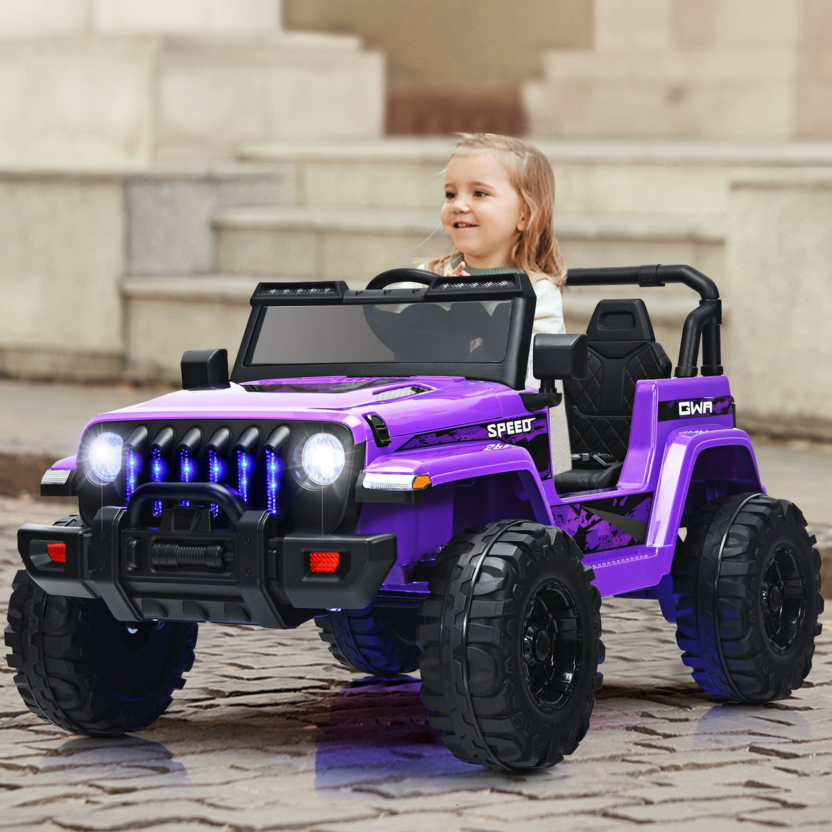 12V Kids Ride-on Jeep Car with 2.4 G Remote Control-Purple view 2