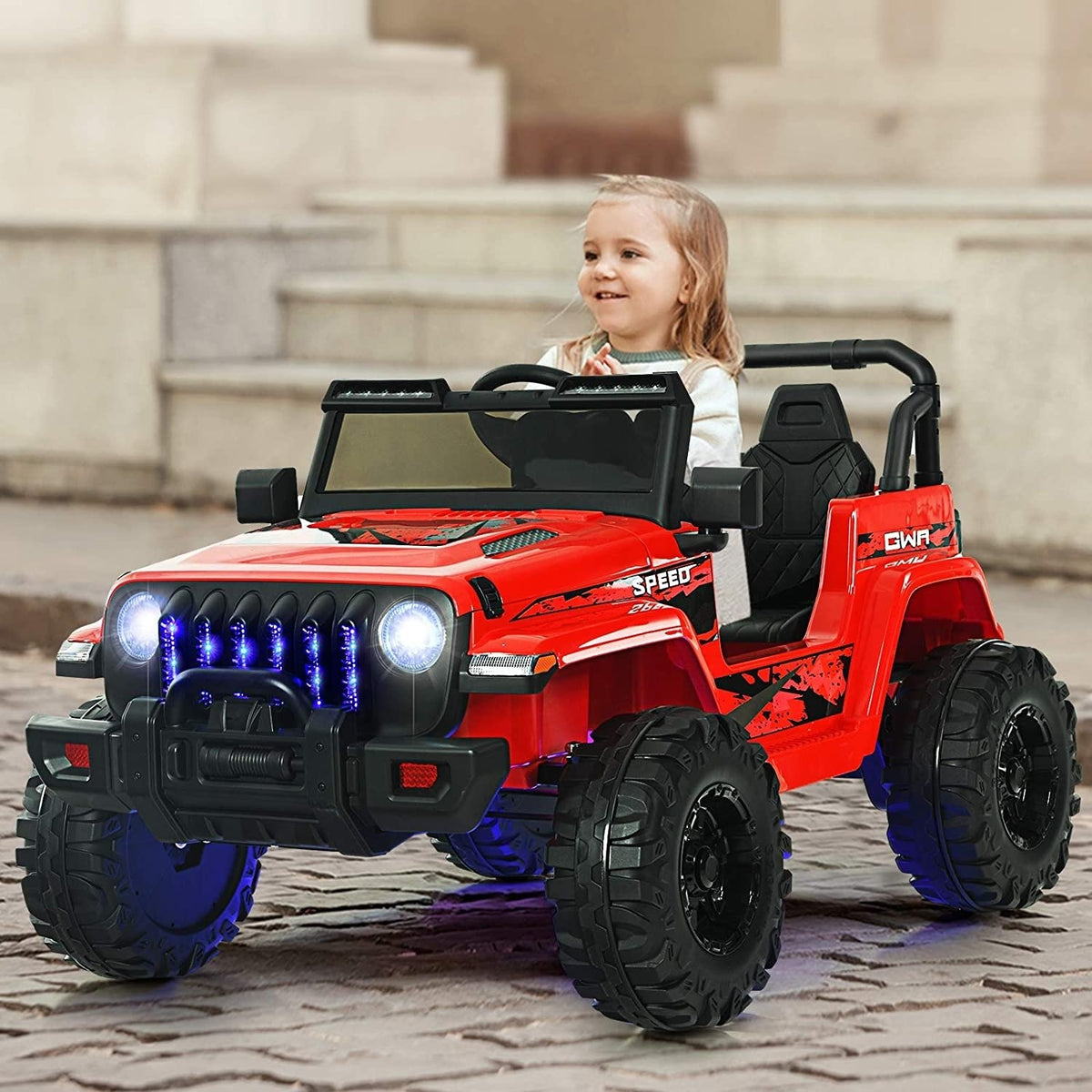 12V Kids Ride-on Jeep Car with 2.4 G Remote Control-Red view 2