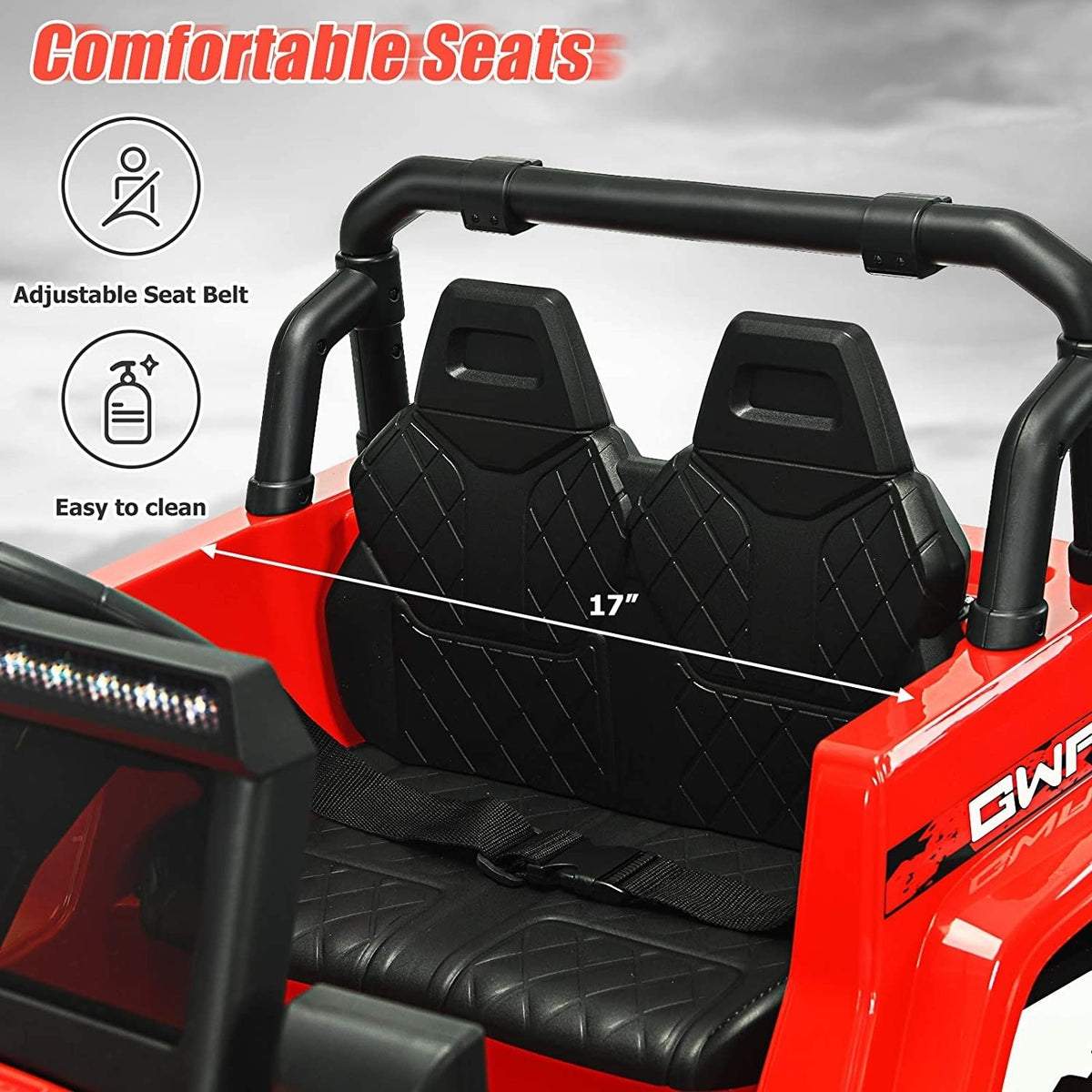 12V Kids Ride-on Jeep Car with 2.4 G Remote Control-Red view 7