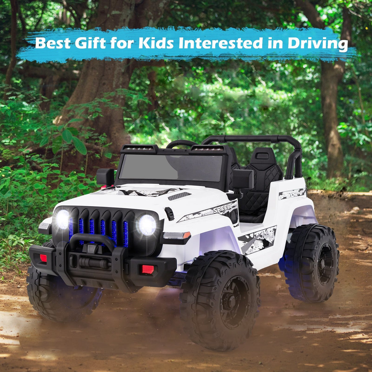 12V Kids Ride-on Jeep Car with 2.4 G Remote Control-White view 3