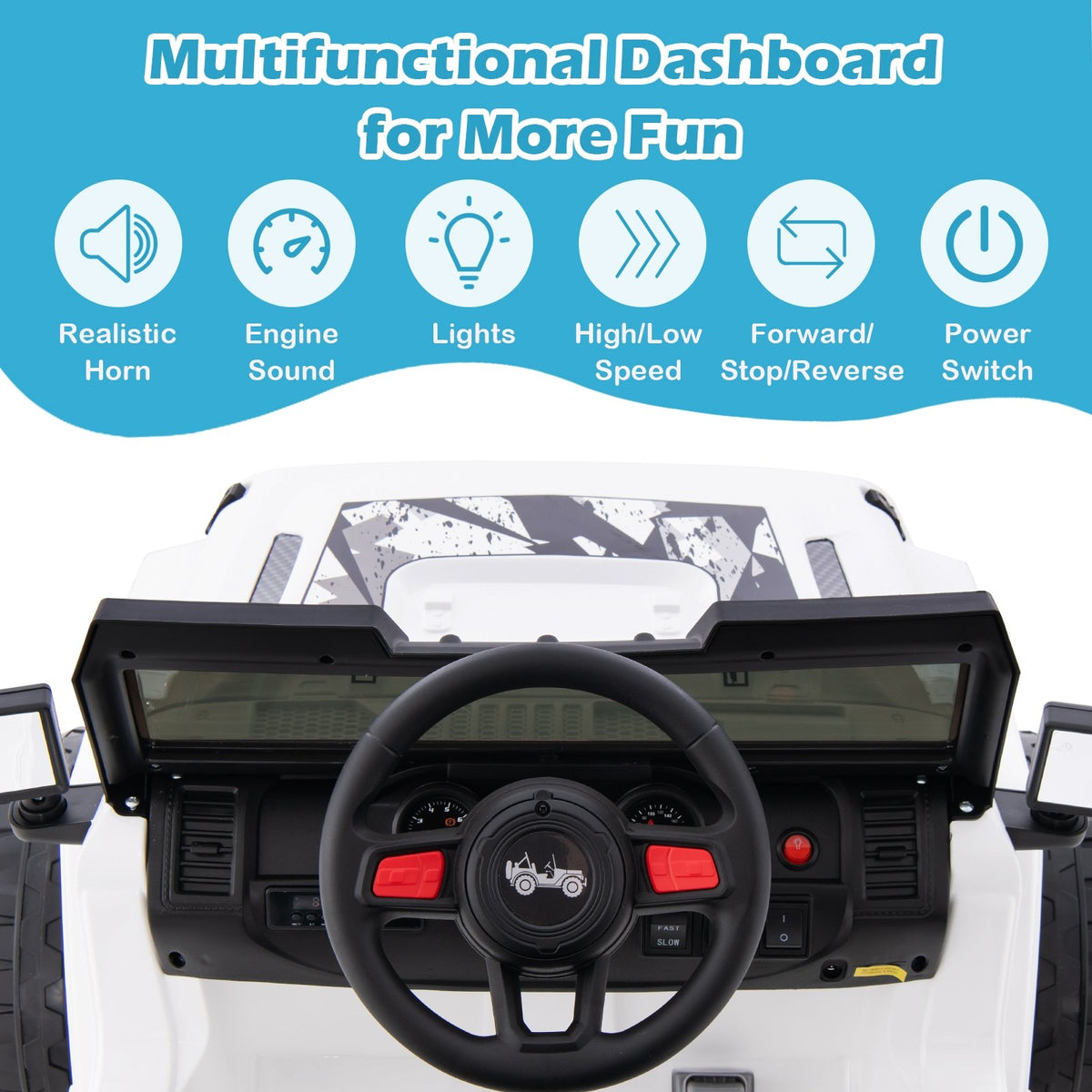 12V Kids Ride-on Jeep Car with 2.4 G Remote Control-White view 5