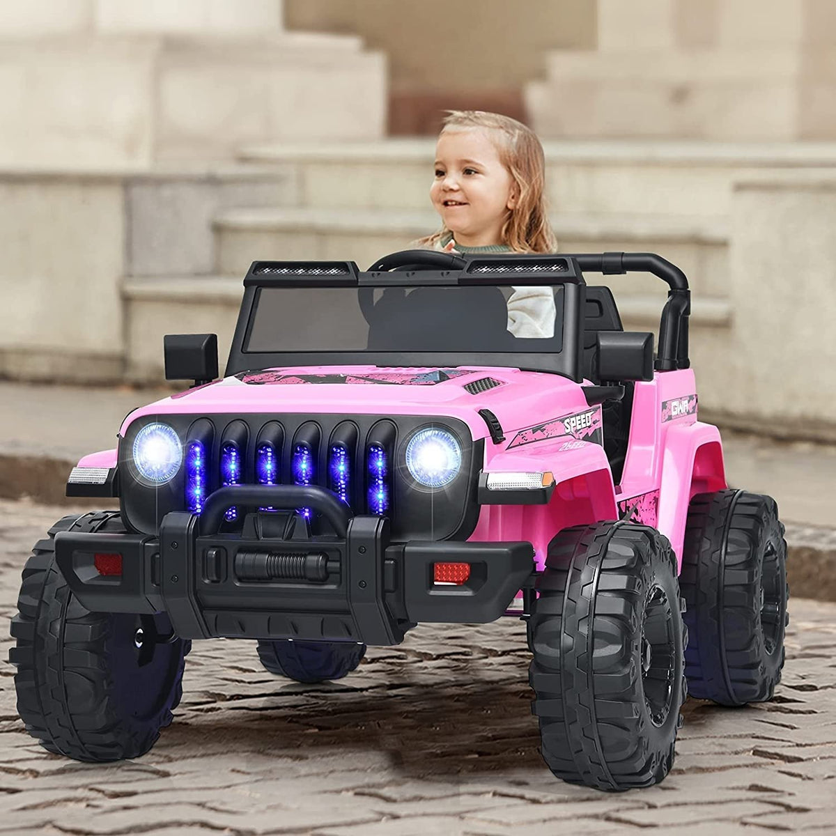 12V Kids Ride-on Jeep Car with 2.4 G Remote Control-Pink view 2