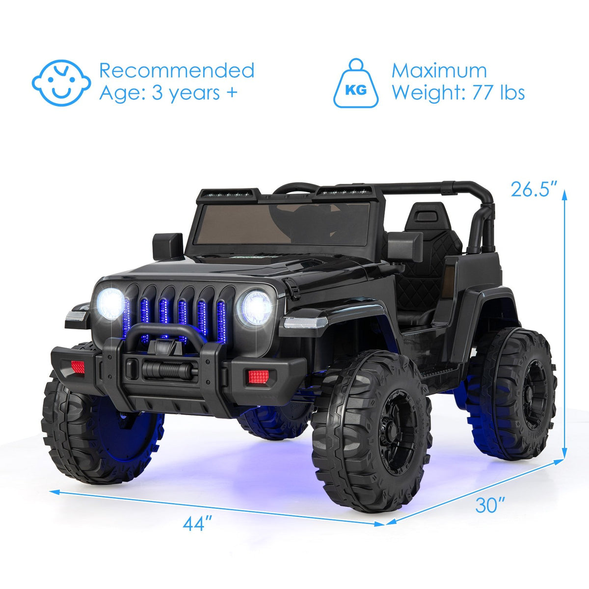 12V Kids Ride-on Jeep Car with 2.4 G Remote Control-Solid Black view 4