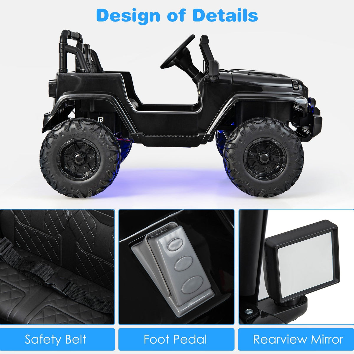 12V Kids Ride-on Jeep Car with 2.4 G Remote Control-Solid Black view 9