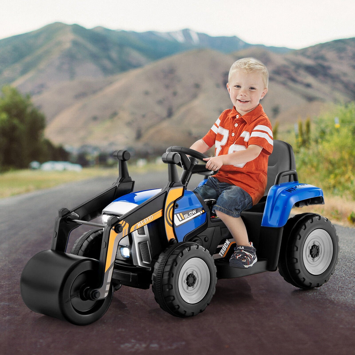 12V Kids Ride on Road Roller with 2.4G Remote Control-Blue view 6