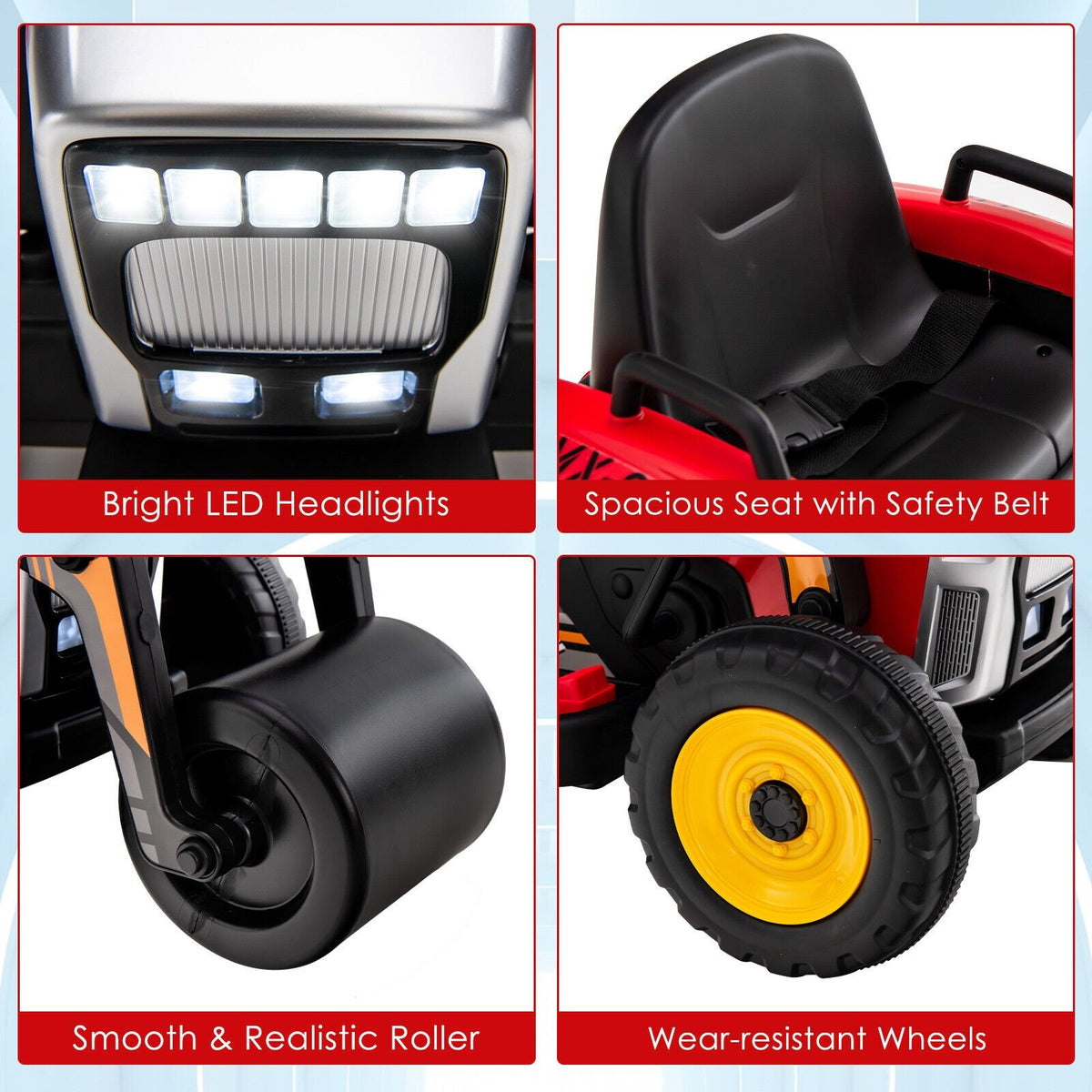 12V Kids Ride on Road Roller with 2.4G Remote Control-Red view 9