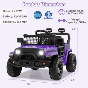 12V Kids Ride on Truck Car Battery Powered Electric Vehicle-Purple view 4