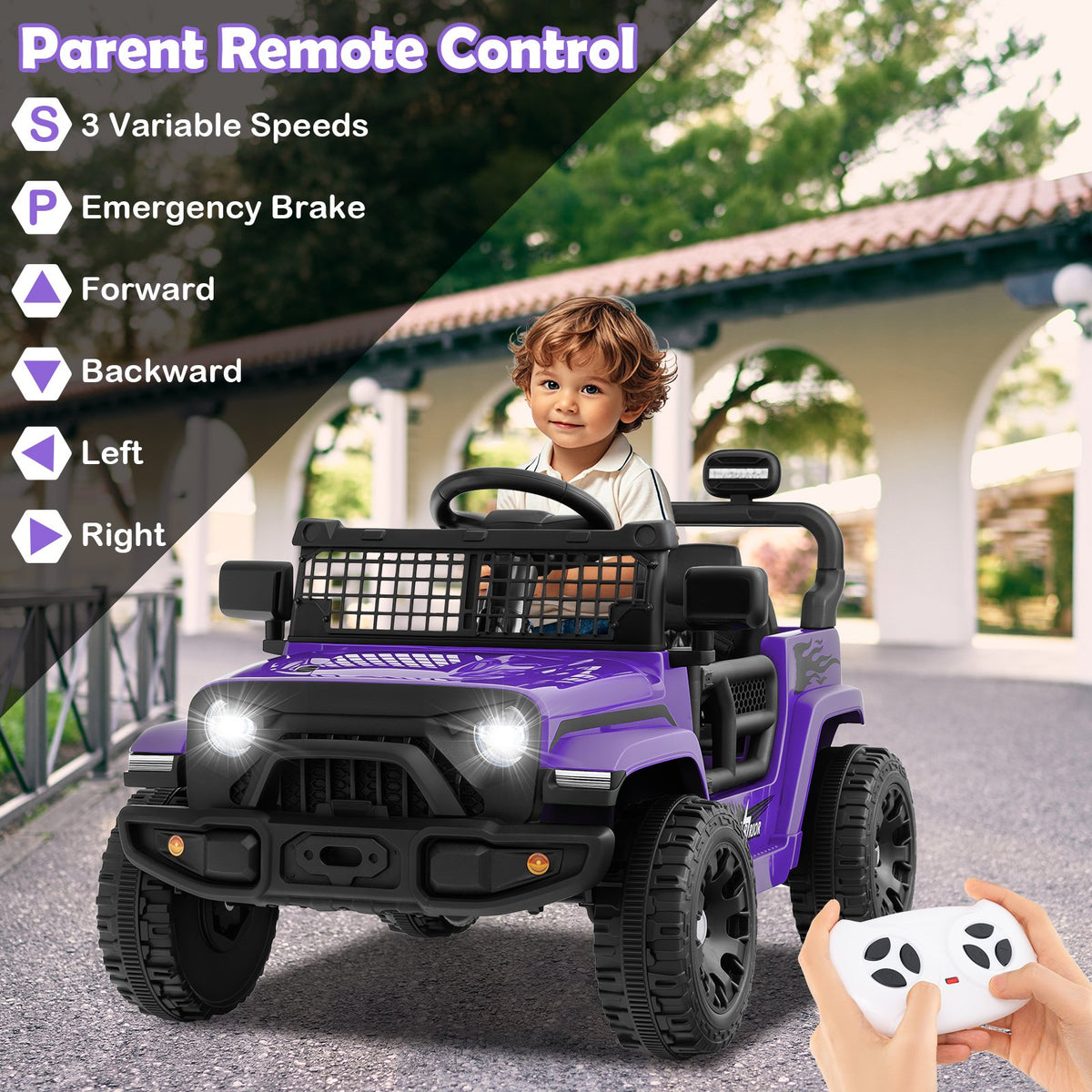 12V Kids Ride on Truck Car Battery Powered Electric Vehicle-Purple view 6