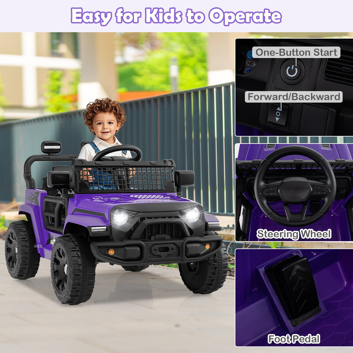 12V Kids Ride on Truck Car Battery Powered Electric Vehicle-Purple view 7