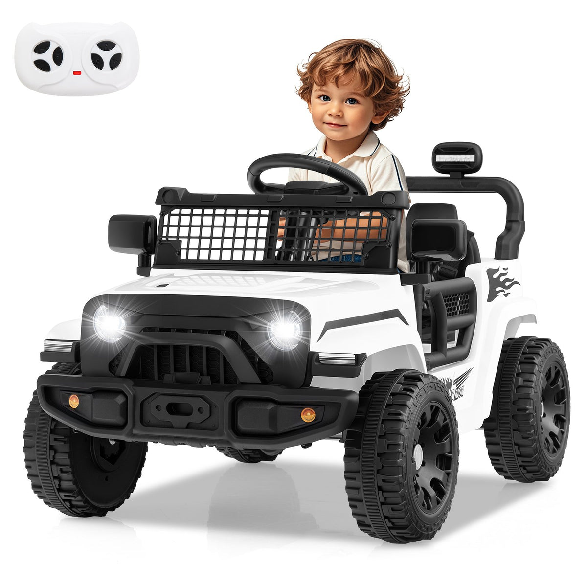 12V Kids Ride on Truck Car Battery Powered Electric Vehicle-White view 3