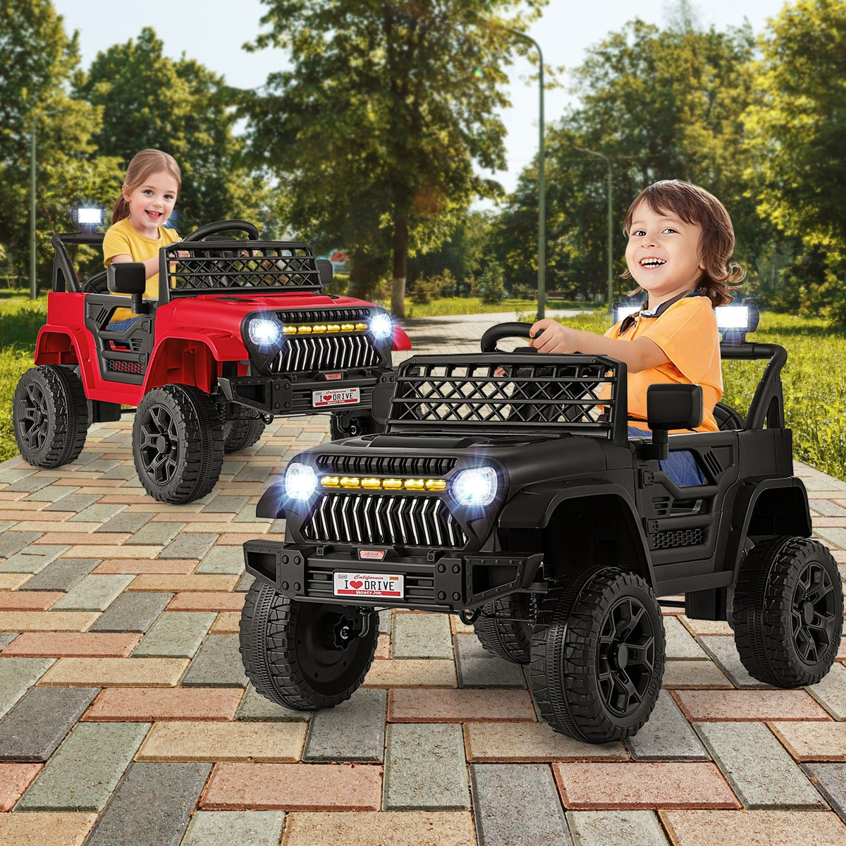 12V Kids Ride on Truck Car with Parental Remote and Music Player-Black view 2