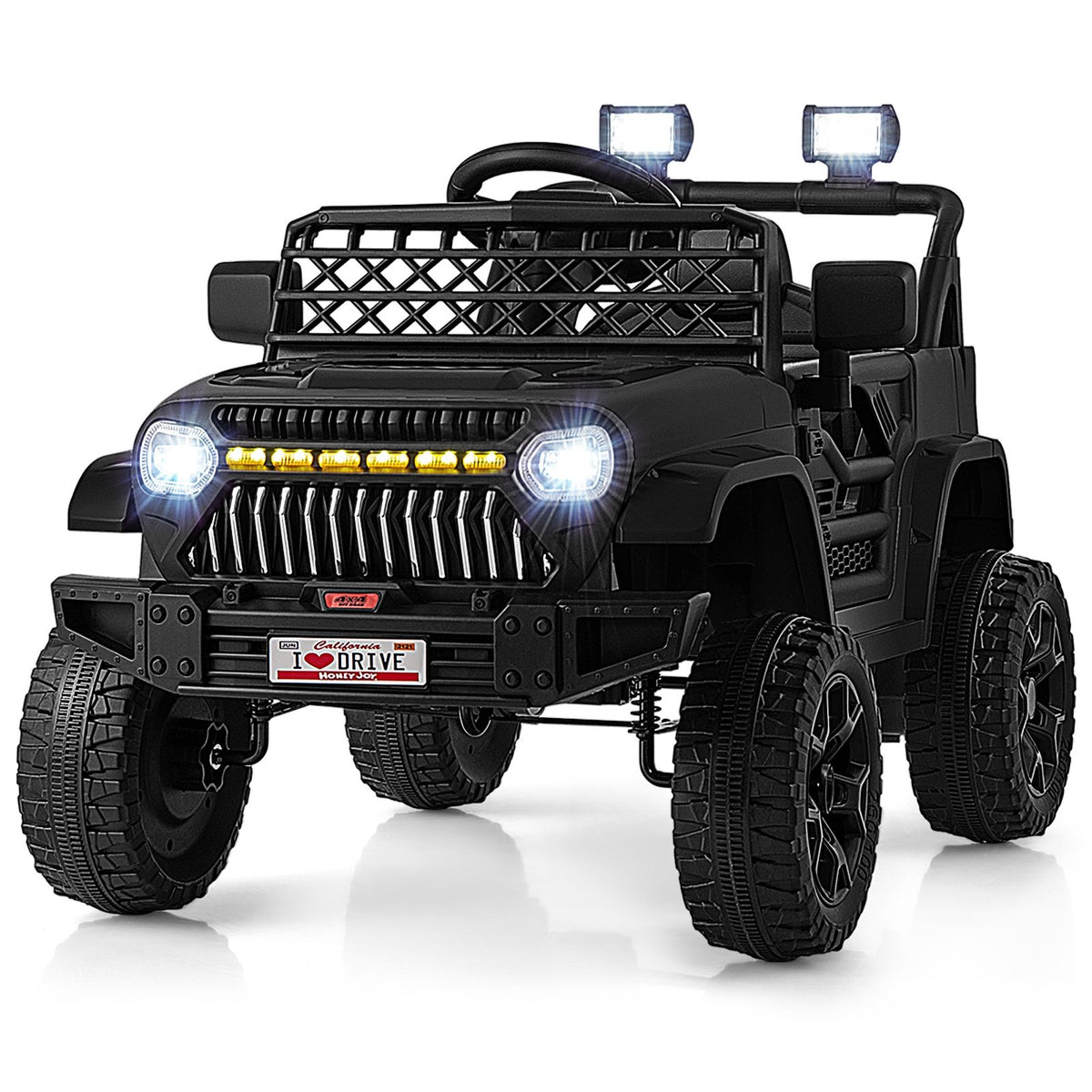 12V Kids Ride on Truck Car with Parental Remote and Music Player-Black view 3