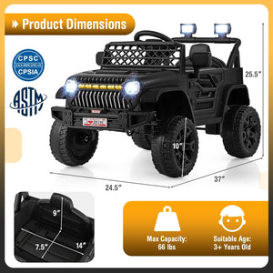 12V Kids Ride on Truck Car with Parental Remote and Music Player-Black view 4
