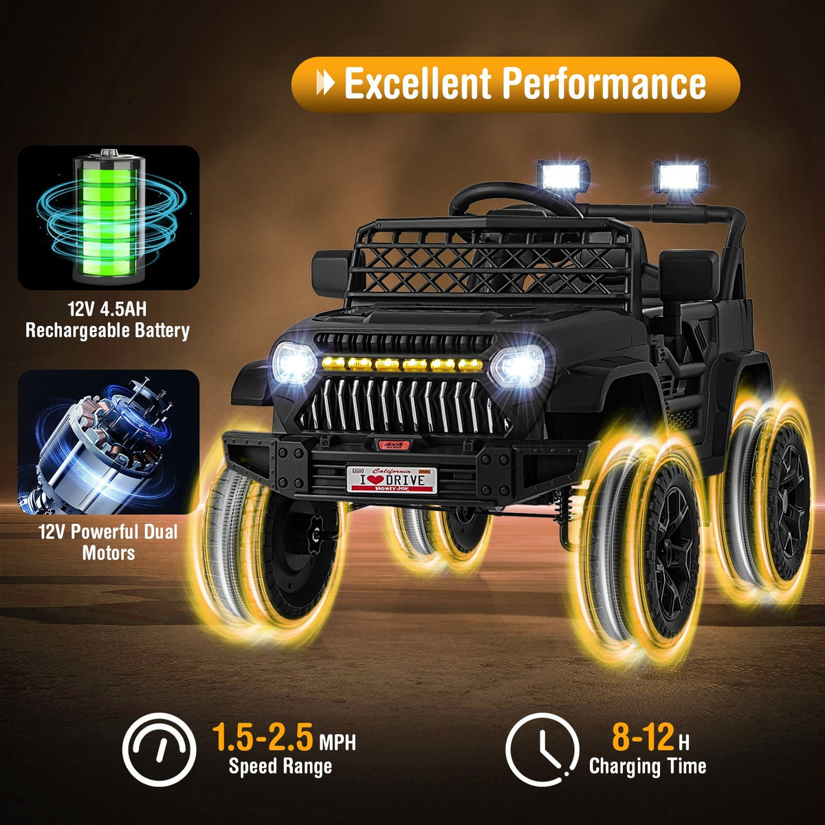 12V Kids Ride on Truck Car with Parental Remote and Music Player-Black view 7