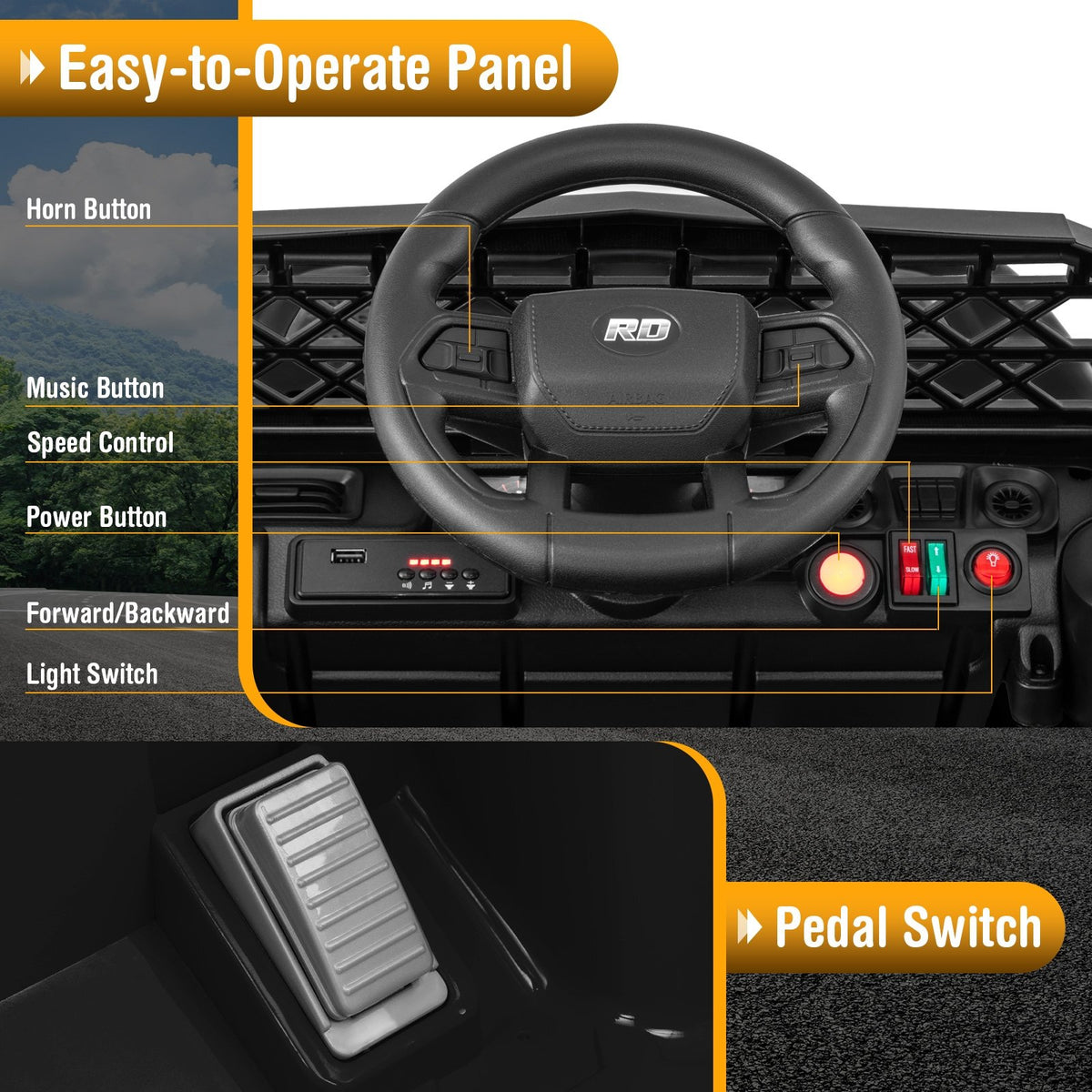 12V Kids Ride on Truck Car with Parental Remote and Music Player-Black view 9