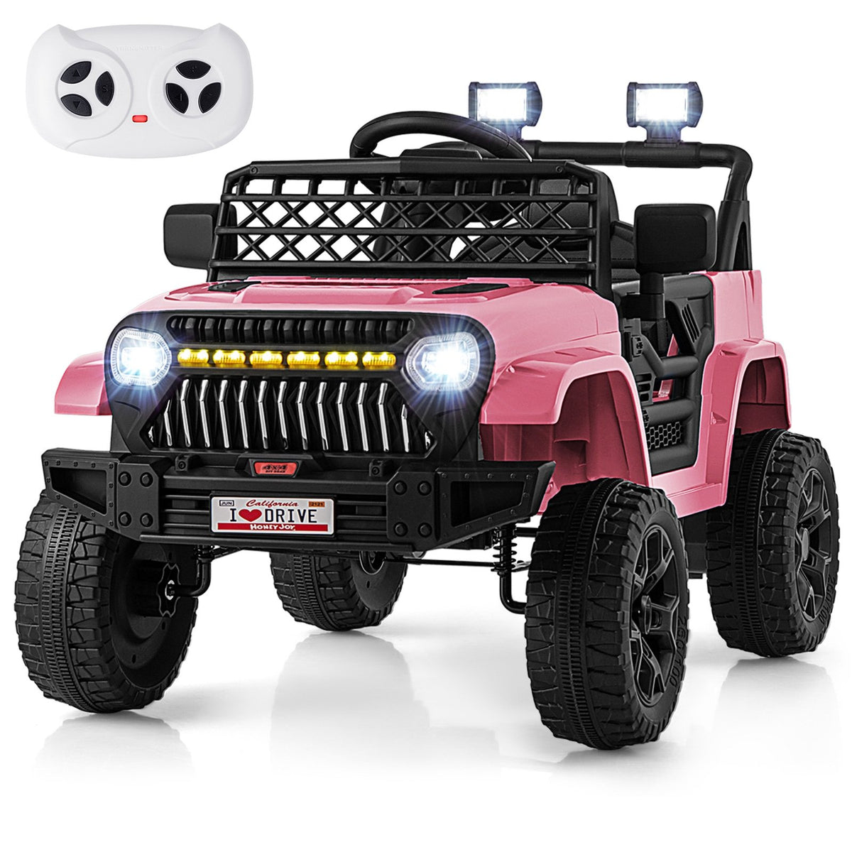 12V Kids Ride on Truck Car with Parental Remote and Music Player-Pink view 3