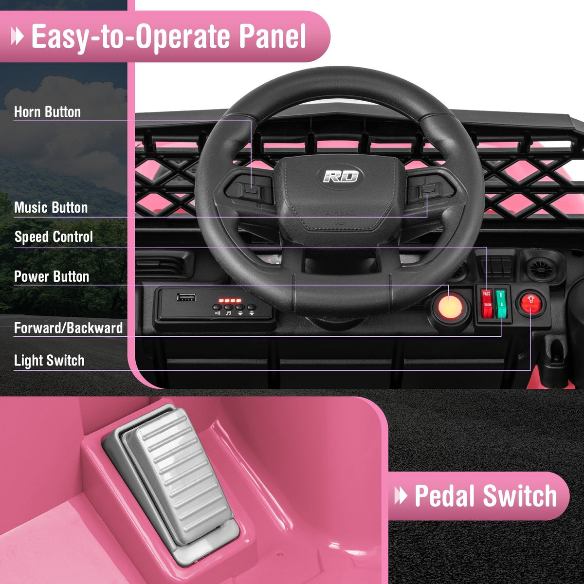 12V Kids Ride on Truck Car with Parental Remote and Music Player-Pink view 7