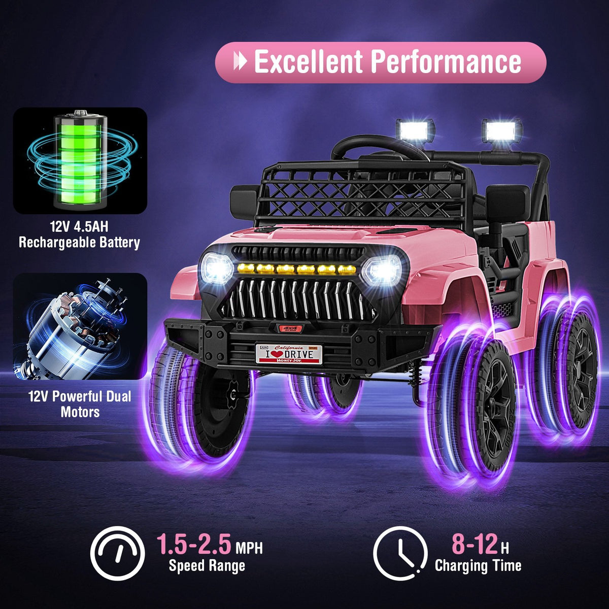 12V Kids Ride on Truck Car with Parental Remote and Music Player-Pink view 8