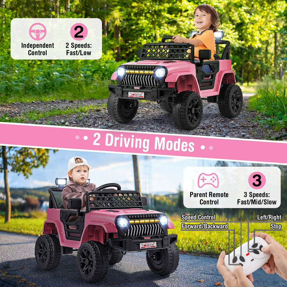 12V Kids Ride on Truck Car with Parental Remote and Music Player-Pink view 9