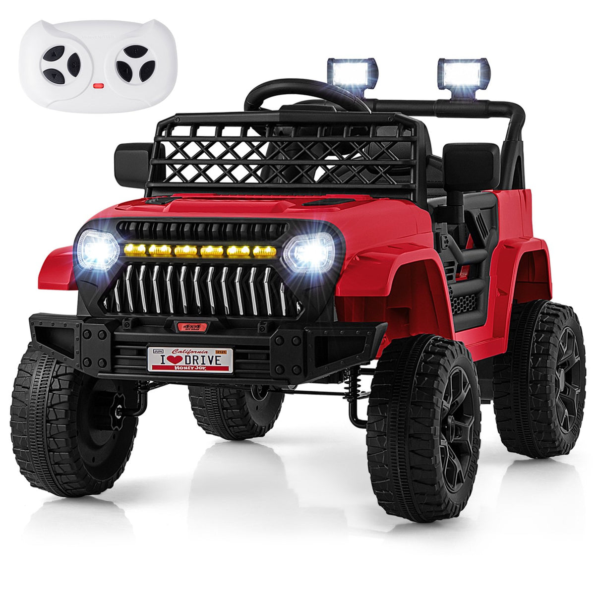 12V Kids Ride on Truck Car with Parental Remote and Music Player-Red view 3