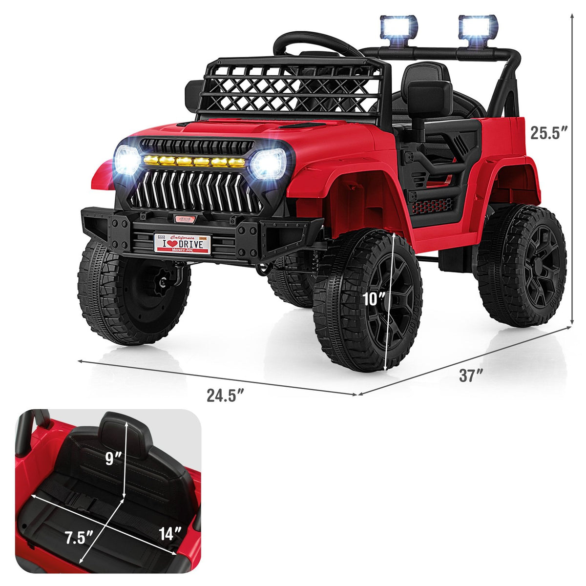 12V Kids Ride on Truck Car with Parental Remote and Music Player-Red view 4