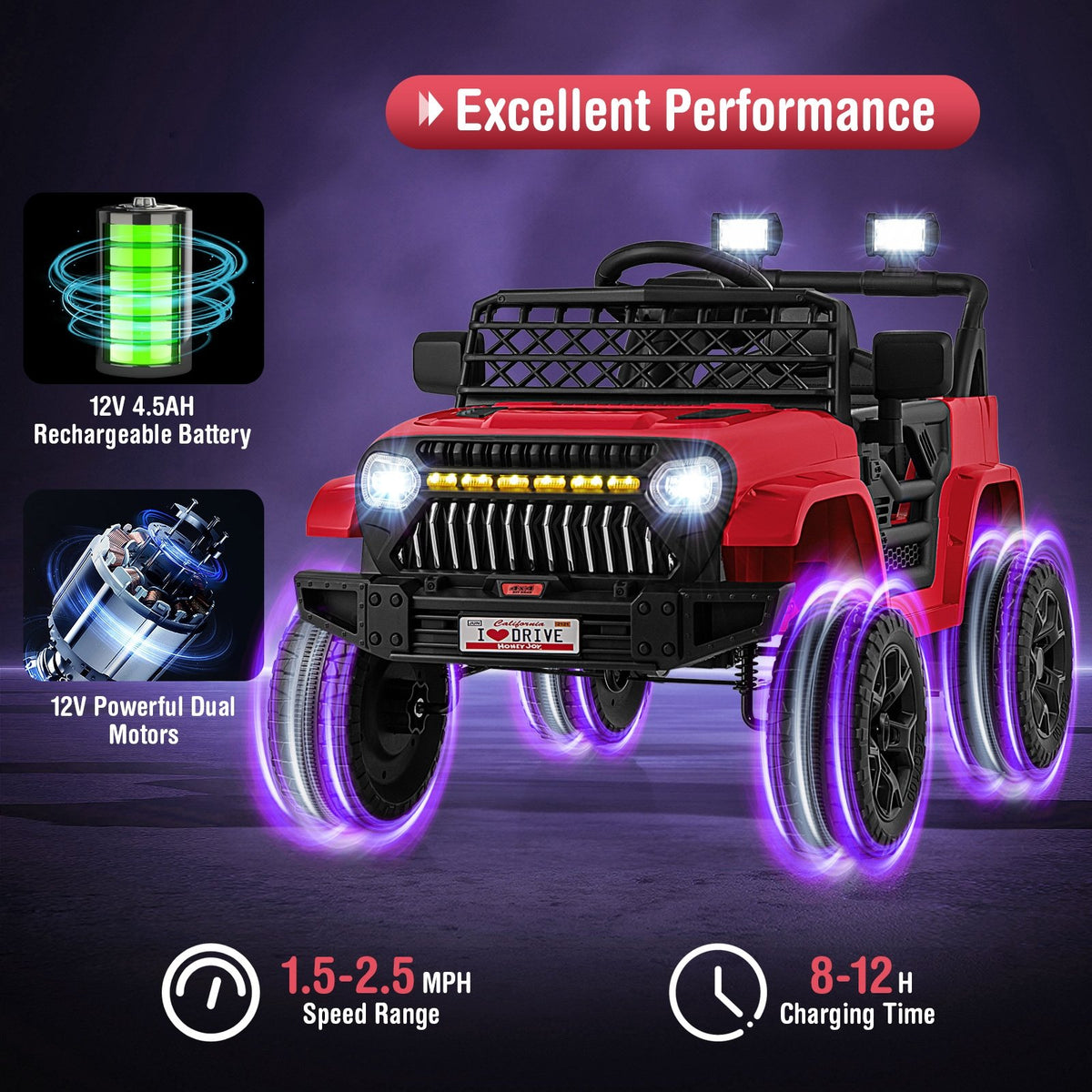 12V Kids Ride on Truck Car with Parental Remote and Music Player-Red view 7