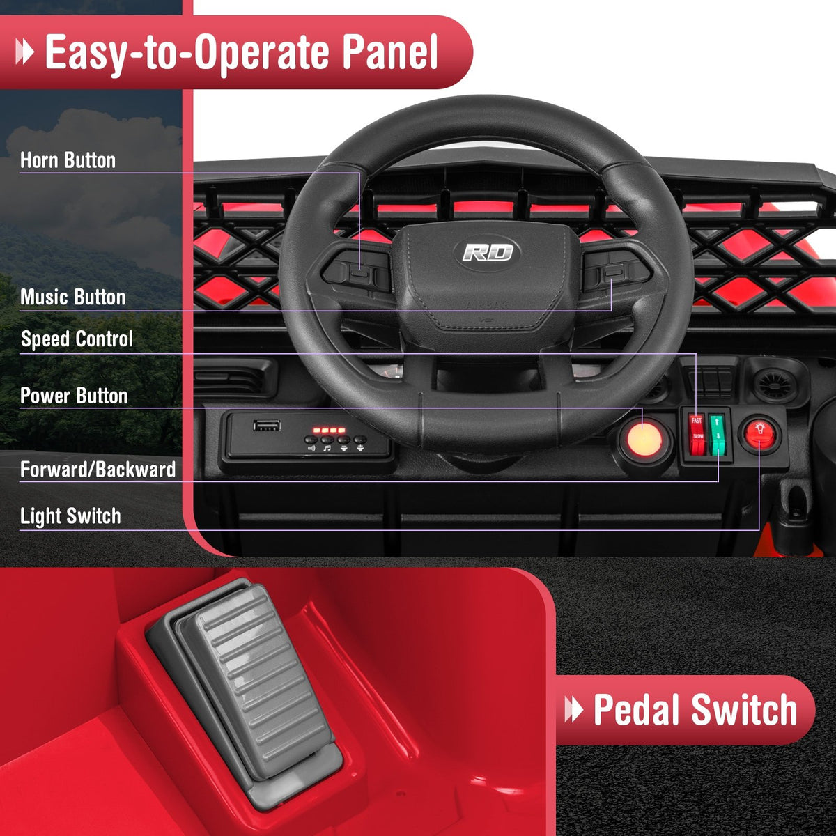12V Kids Ride on Truck Car with Parental Remote and Music Player-Red view 9