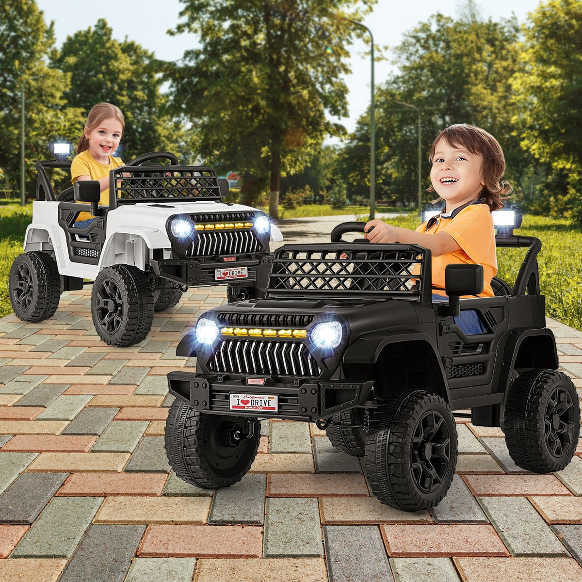 12V Kids Ride on Truck Car with Parental Remote and Music Player-White view 2