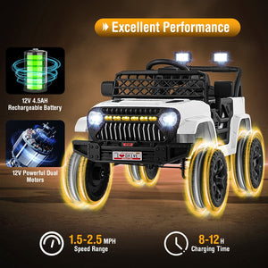 12V Kids Ride on Truck Car with Parental Remote and Music Player-White view 9