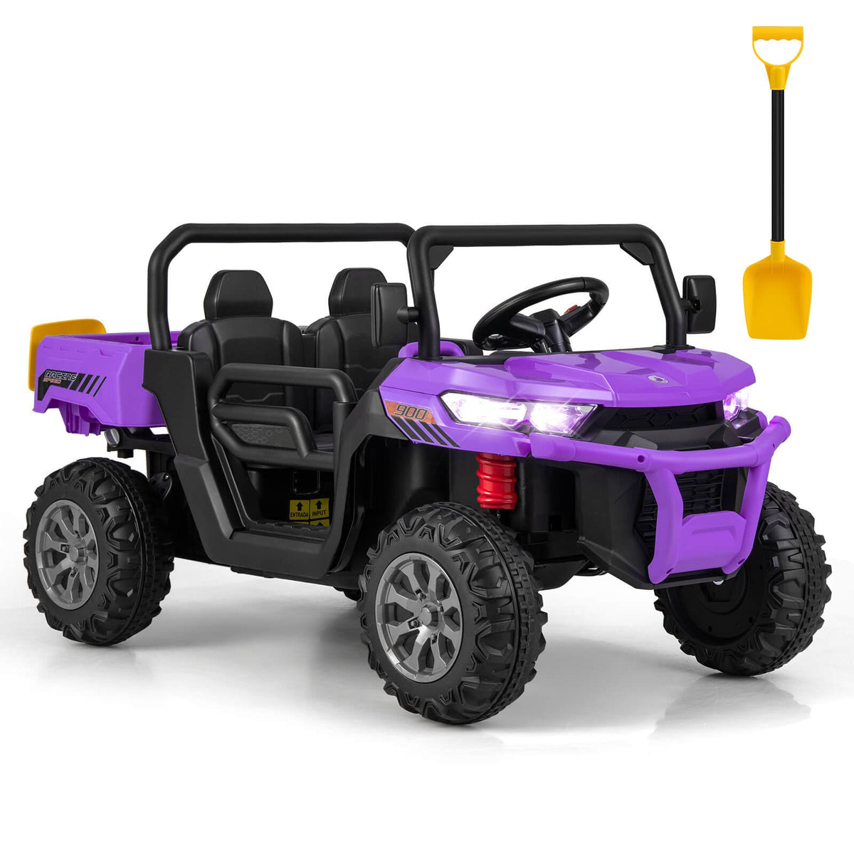 12V 2-Seater Kids Ride On Dump Truck with Dump Bed and Shovel-Purple view 4