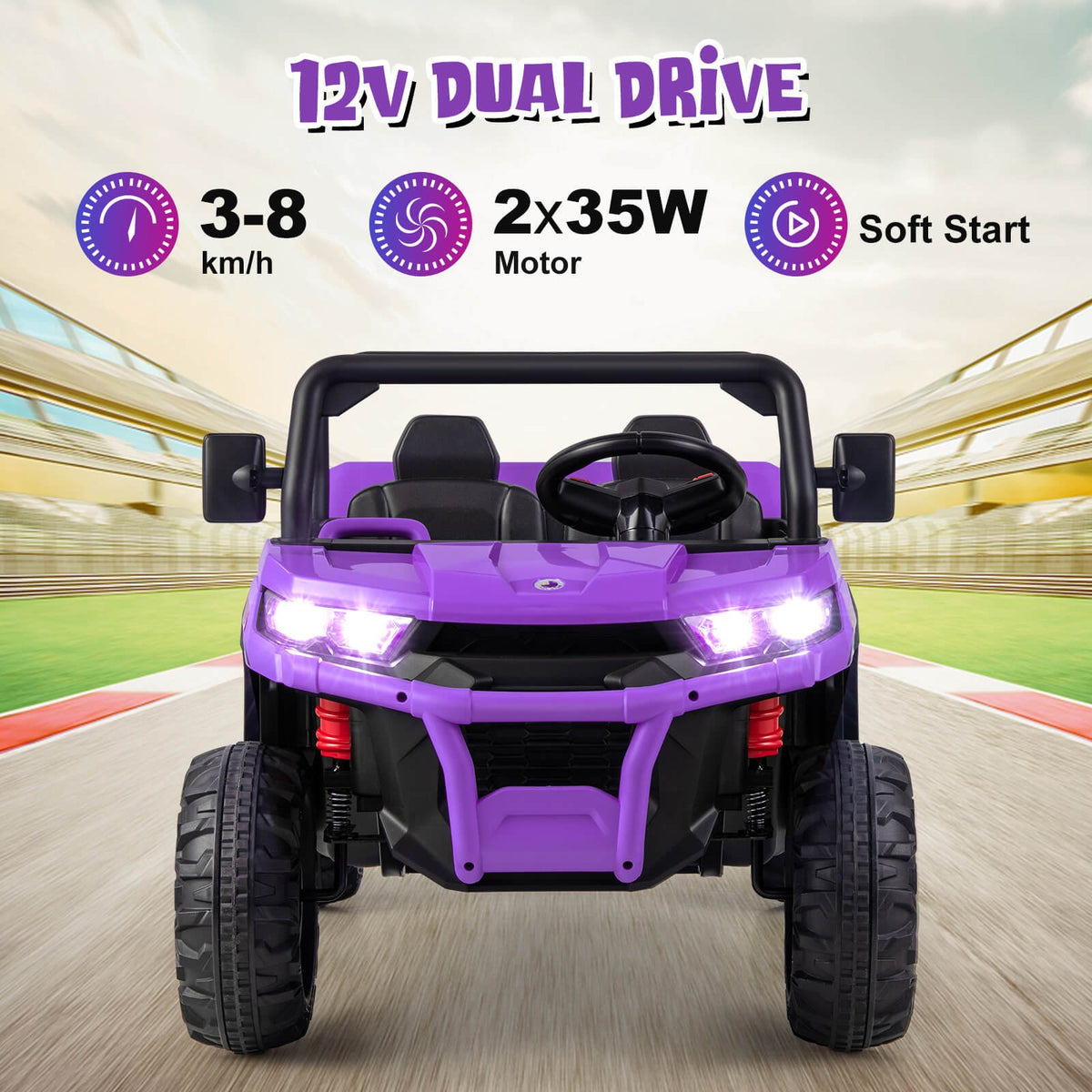 12V 2-Seater Kids Ride On Dump Truck with Dump Bed and Shovel-Purple view 6