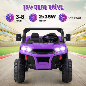 12V 2-Seater Kids Ride On Dump Truck with Dump Bed and Shovel-Purple view 6