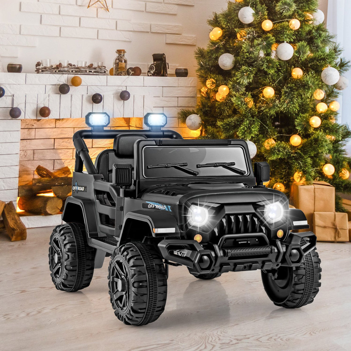 12V Kids Ride on Truck Car with Remote Control Threaded Wheels and 3 Speeds-Black view 3
