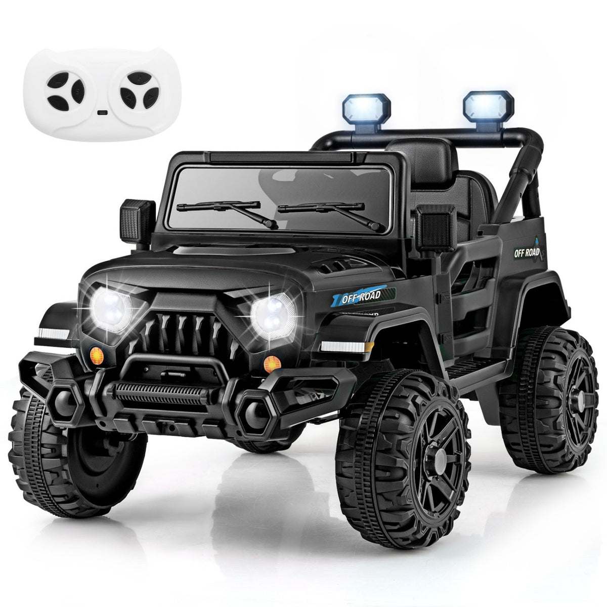 12V Kids Ride on Truck Car with Remote Control Threaded Wheels and 3 Speeds-Black view 4
