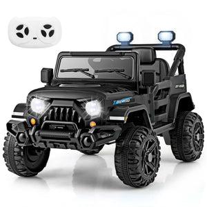 12V Kids Ride on Truck Car with Remote Control Threaded Wheels and 3 Speeds-Black view 4