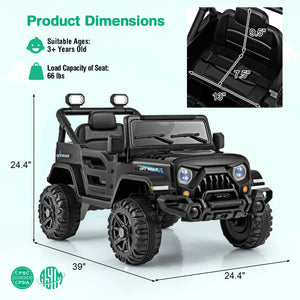 12V Kids Ride on Truck Car with Remote Control Threaded Wheels and 3 Speeds-Black view 5