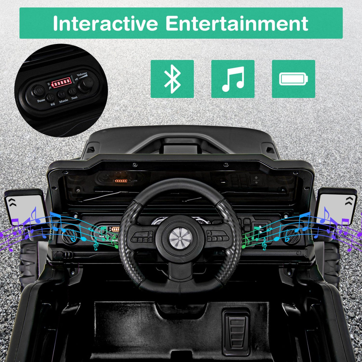 12V Kids Ride on Truck Car with Remote Control Threaded Wheels and 3 Speeds-Black view 8