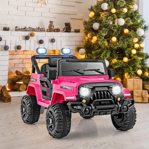 12V Kids Ride on Truck Car with Remote Control Threaded Wheels and 3 Speeds-Pink view 2