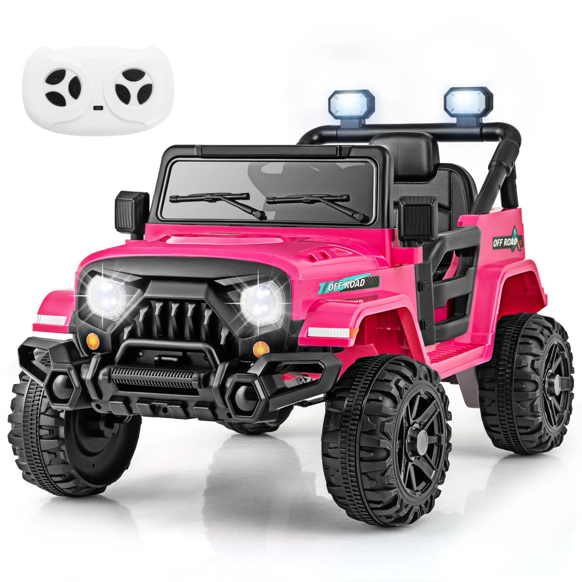 12V Kids Ride on Truck Car with Remote Control Threaded Wheels and 3 Speeds-Pink view 4