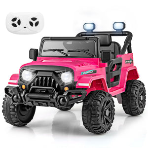 12V Kids Ride on Truck Car with Remote Control Threaded Wheels and 3 Speeds-Pink view 4